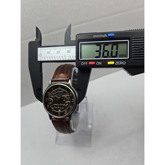 LA Express Moon And Stars Quartz Watch Day Night Date Brown Leather New Battery main image 14